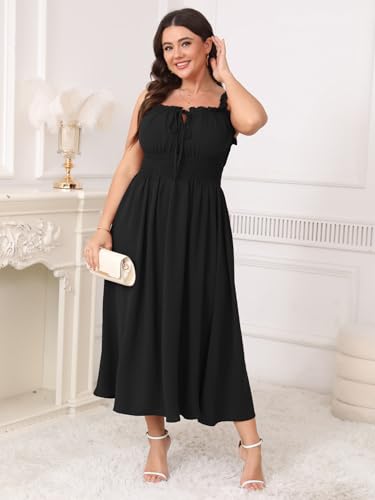 Womens Plus Size Summer Maxi Dress Sleeveless Casual Boho Spaghetti Strap Smocked Long Beach Sun Dresses3