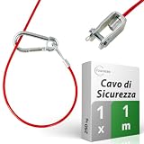 fouraces Cavo di Sicurezza per rimorchi e Caravan, 1 m, Rosso, con moschettone, carico di Rottura 250 kg, Cavo di Sicurezza con Testa a Forcella (grillo), Corda di Strappo