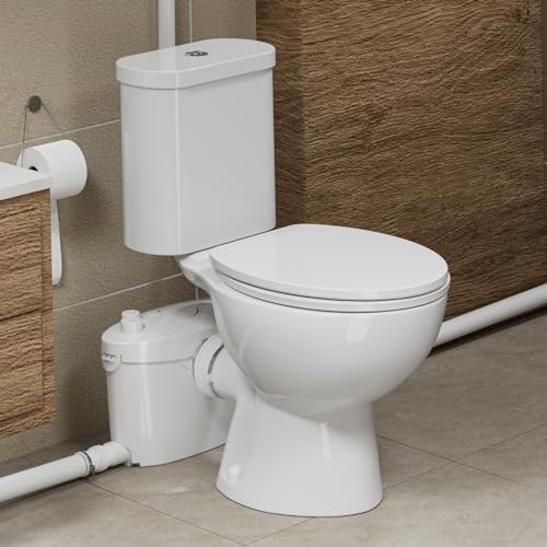 SUPERFLO Upflush Toilet for Basement with 600W Macerating Toilet System & Silent Toilet Pump for Macerator Toliet Sink & TubInclude Extension Pipe