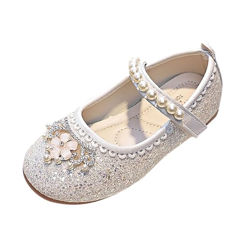 Scarpe Brillantini Bimba Sandali Da Ragazza Scarpe Eleganti Bambina Per Cerimonia Festa Scarpe Da Danza Bambina Scarpe Glitterate Tacco Basso Ragazza Scarpe Pelle Bambina (White, 29 Little Child)