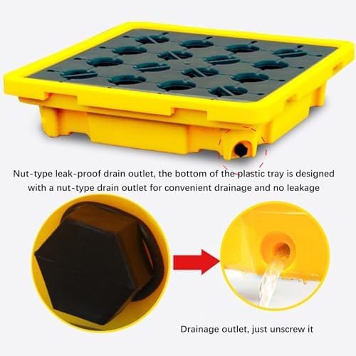 Drum Spill Containment Pallet, Modular Polyethylene Leakproof Tray for Oil Tanks, Warehouses, Factories, Garages,