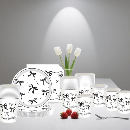Vaisselle jetable chic nœud papillon noir et blanc pour 20 invités - 8