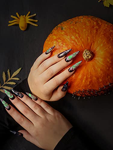 14 Blatt Halloween Leuchtend Nagelkunst-Aufkleber,TOROKOM Glow in Dark 3D Selbstklebende Halloween Kürbis Spinne Schädel… – Bild 8