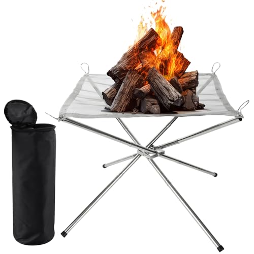MIVIDE Tragbare Feuerstelle für den Außenbereich, 56cm/22 Zoll Große Faltbar Feuerstelle für Camping, Faltbare Edelstahlgeflecht Feuerstelle für Camping Picknick Outdoor Terrasse Garte
