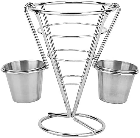 2 soportes para papas fritas francesas, cesta de cono, cesta de alambre de metal con salsas para fiestas en el hogar, pícnics en el patio, eventos