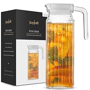 40oz Glass Pitcher with Lid (2 Lids) – Beverage Serveware, Storage Container and Carafe for Hot Liquids or Cold Drinks. Glass Water Pitcher, Bedside Carafe, Sun Tea Jar, Juice Pitcher