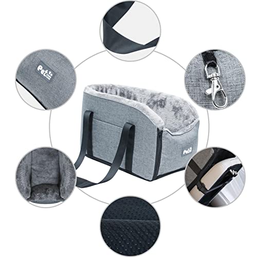 Jomewory Armlehne Hund Katze Autositz, Für Kleine Hunde und Katzen, Tragbare Haustier Reisetasche, Abnehmbarer Sicherheitssitz, mit Sicherheitsgurt für Hunde Katzen Hundeautositz (45x22x25cm)