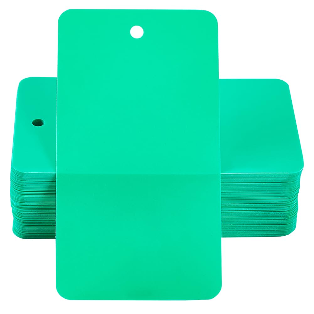 SOFPLATE 100 Etichette Di Spedizione In Plastica Verde – 5x9 Cm, Vuote, Impermeabili, Con Occhiello, Per Bagagli, Identificazione