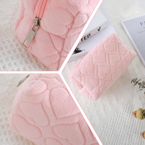 Sibba Makeup Bag Puffy Make Up Toiletry Cases for Women Zipper Cosmetic Pouch Travel Handbag Cute Organizer Traveling Skincare Purse Shower Bathroom Washing Beauty Organization Storage(Pink) - Image 4