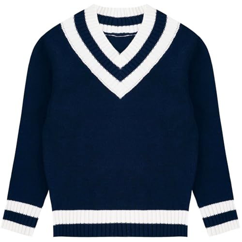 Boys Girls School Uniform Pullover Sweater Casual Long Sleeve V-Neck Cotton Knitwear Jumper