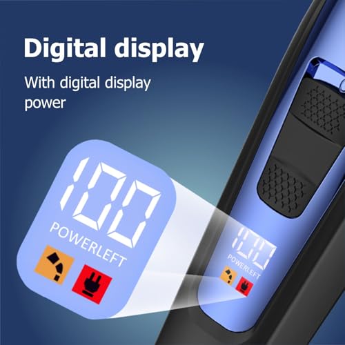 Image of Electric Beard Trimmer for Men Professional Adjustable Length and Hair Clipper, Men's Beard Mustache Trimming and Body Hair Trimmer, Cordless LED Digital Display , 140 min Running Time Rechargeable Type C (Blue)