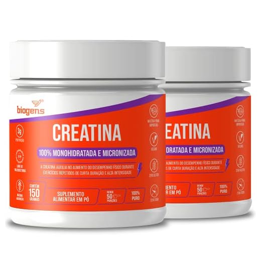 Creatina 100% pura, 100% monohidratada e micronizada, livre de maltodextrina, Biogens, Kit 2x 150g