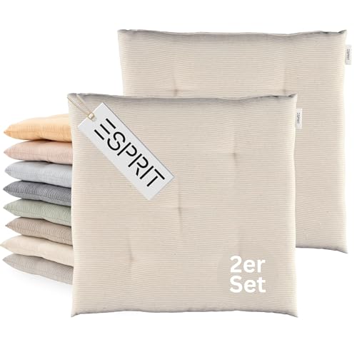 Esprit 2er Set Sitzkissen Stuhl 40x40cm Beige - Bequeme Stuhlkissen für Esszimmer & Küche - waschbar bis 30C - Öko-Tex - Sitzauflage für Gartenmöbel Sitzpolster Bank Bürostuhl & Boden