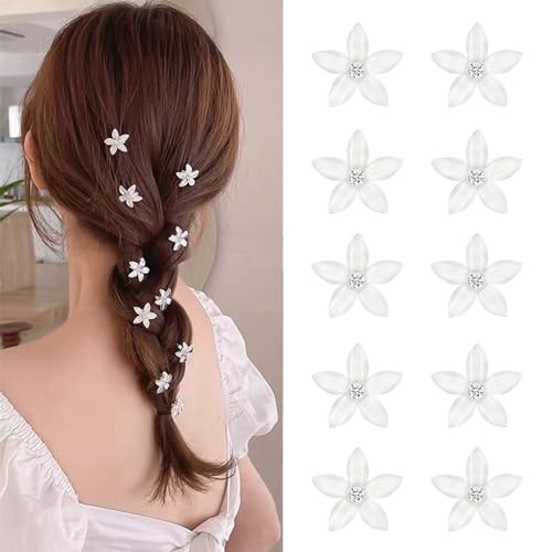 10 Pcs Mini Pinzas para el Cabello Flores de Pasadores, Horquilla Pequeña flor Blanca Hair Clips, Pinza de Garras para los Pelos Pequeñas Decorativas Accesorios para Mujeres Niñas Fiestas Bodas