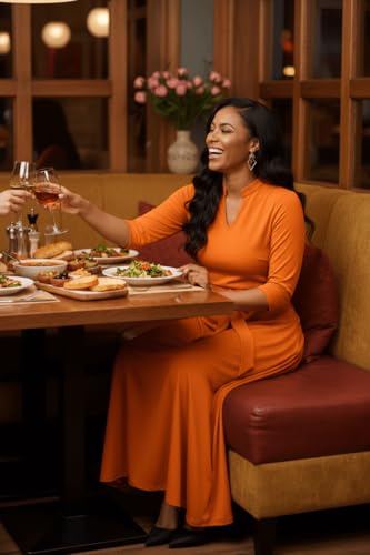Image of FANDEE Maxi Dress for Women, Casual V Neck 3 /4 Sleeve Long Dresses with Pockets