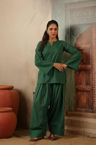 Image of REAM Women's Cotton Sleeveless Kurti and Farshi Salwar Set, Black, Ethnic Wear, Casual and Festive