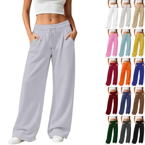 Rikbuig Grey Sweat Pants for Women Baggy Fleece Lined Wide Leg Sweatpants - image 1