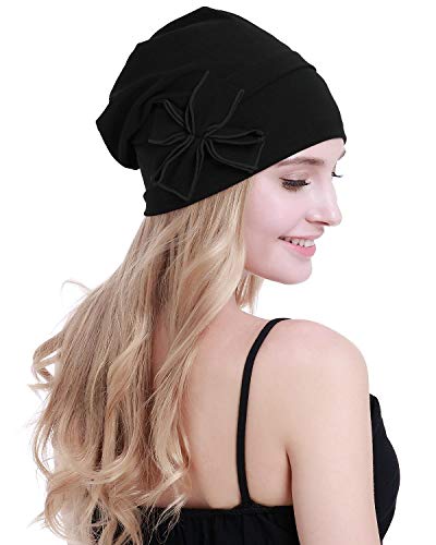 Osvyo Cotton Chemo Turbans Headwear Beanie Hat Cap For Women Cancer Patient Hairloss Black #TOP5
