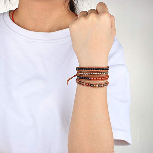 Kelitch Agate Beads Strand Bracelets Leather Wrap Bracelet Handmade Cuff Adjustable Bracelet New 2020 (Brown) #TOP3