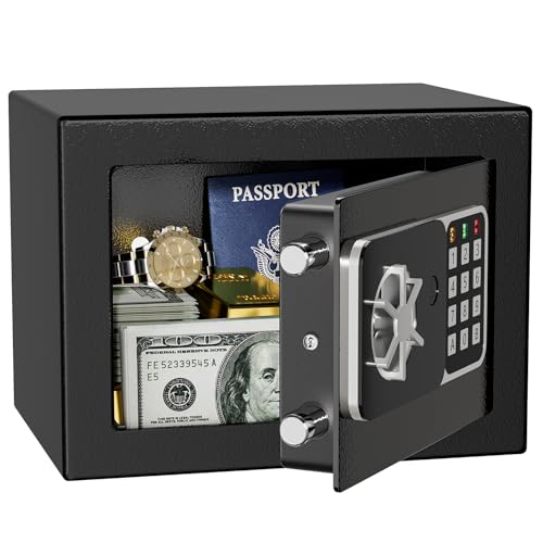 KABISAFE Digitaler Safe 6,8 l, kleiner Tresor für Zuhause, elektronische Sicherheitskassette, Wandtresor fürs Homeoffice mit 2 Schlüsseln, Mini-Safe 23 x 17 x 17 cm, schwarz