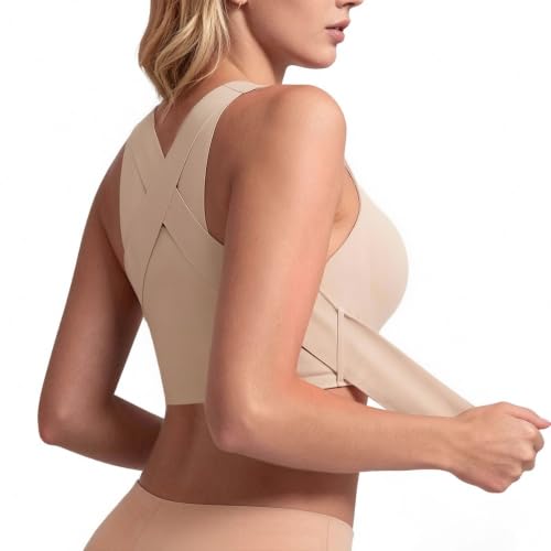 GAHIEDIM Posture Support Bra Wireless Wide-Strap Bra,Seamless Back-Smoothing Full Coverage,Soft Stretch Fabric Beige Large - image 5