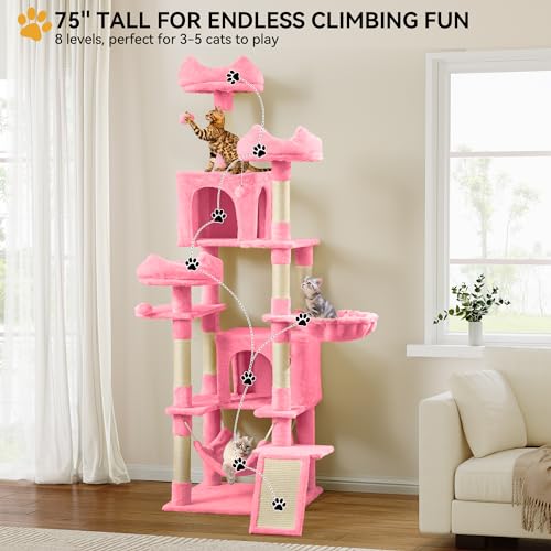 Rascador para gatos multi-niveles de 75 pulgadas rosa miniatura 2