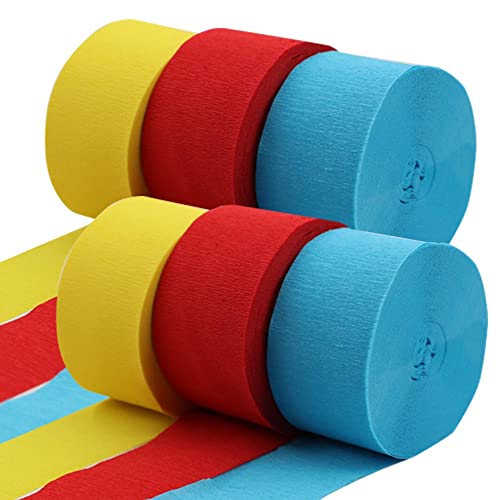 Red Blue Yellow Crepe Paper Streamer Rolls Hanging Party Decoration Total 490-Feet, 6 Rolls, Birthday Party Streamer For Diy Art Project Supplies, Baby Shower, Cinco De Mayo, By Bllalalab #TOP19