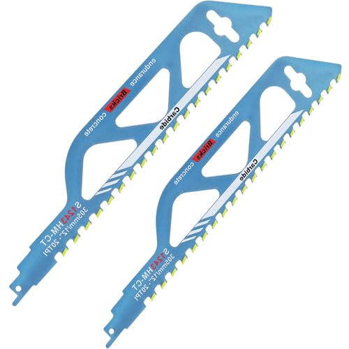 2 PCS Lame Scie Sabre Brique,305 mm Lame Scie Sabre professionnelles, en acier au carbure pour Bois, Métal,Parpaing Beton Cellulaire et brique (S1243HM)