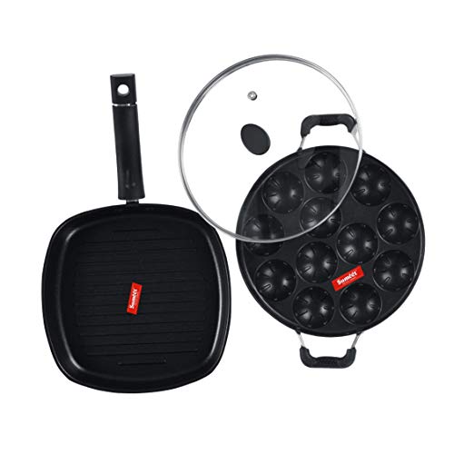 Image of Sumeet NonStick Cookware Set (Appam Patra with Glass Lid - 12 Cavity Grill Pan-22cm Dia)