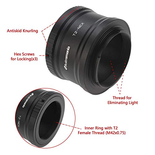Astromania T/T2 Lens Mount Adapter Ring For Sony-Nex Camera - Precision Machined T2 Adaptor Ring For All Sony Nex Compact System Cameras #TOP2