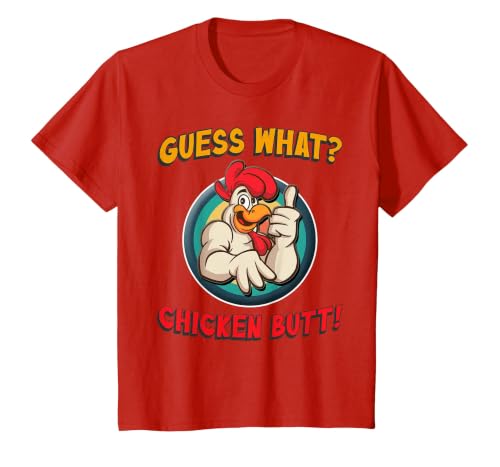 Guess What Chicken Butt Shirt Toddler Kids Child T-Shirt, Youth, Red, Large