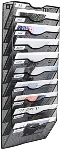 PAG Hanging Wall File Holder Organizer Mail Sorter Literature Rack for Office, 10 Pockets, Black