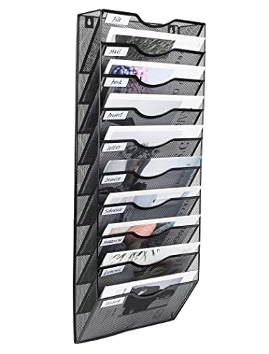 Pag Hanging Wall File Holder Organizer Mail Sorter Literature Rack For Office, 10 Pockets, Black #TOP9