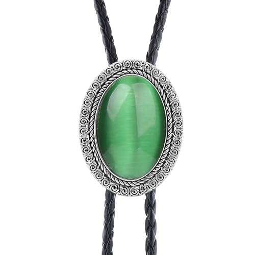 Image of Jeilwiy Bolo Tie for Men Real Stone Westwern Cowboy Ties Silver Bolos Women Leather Necktie Gift for Birthday Christmas