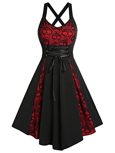 DRESSFO Summer Lace Up Cross Back A Line Gothic Sundress