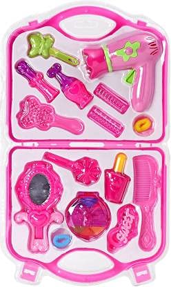 Urbane Chic Girl's Beauty Make Up Suitcase Pretend Play Toy Set, Pink, 15 Pcs