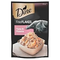 Dine Fine Flakes Wet Cat Food Tuna & Prawns 35g Pouch, 12 Pack