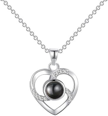 Personalized Heart Projection Necklace for Women, Customized Heart Shape Portrait Pendant Jewelry Projection Pendant Anniversary Memorial for Wife Mother