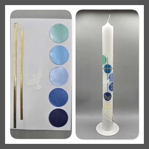 Silkes-Kerzenladen BASTEL-SET für Kommunionkerzen und Taufkerzen Motiv + Beschriftung (Blockschrift) ! MS 20b