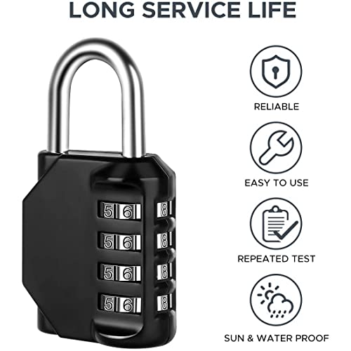 Image of Combination Lock Resettable 4 Digit Padlock with Combination, TPARIS Waterproof and Heavy Duty Combination Padlock Outdoor for School Gym Locker, Fence Gate, Toolbox, Employee Hasp Locker - Black