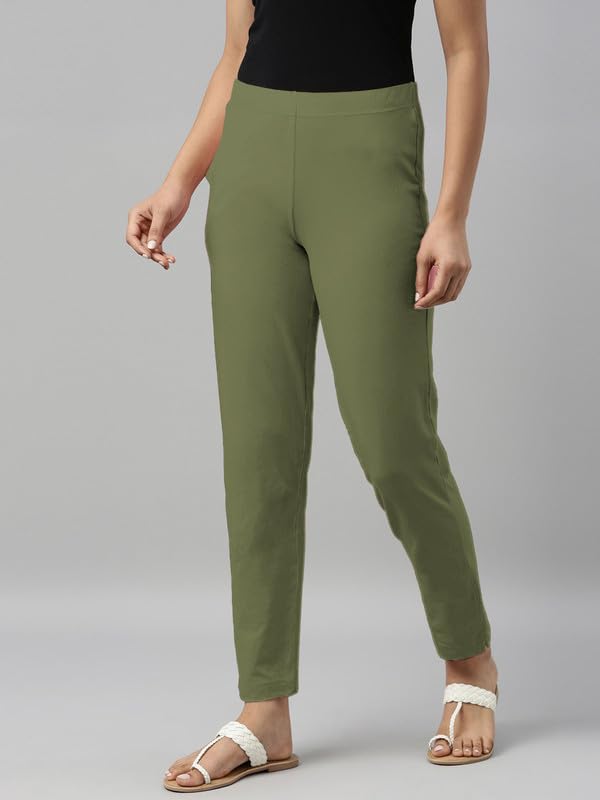 Image of GO COLORS Soft Cotton Stretch Kurti Pants Full Length for Women| Breathable, Mid Rise