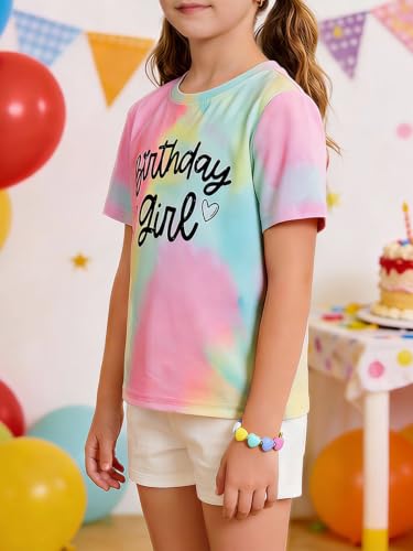 Image of Girls' Birthday Girl Letter Print T-Shirt with Bracelet, Pink, Size 4-12Y, Short Sleeve