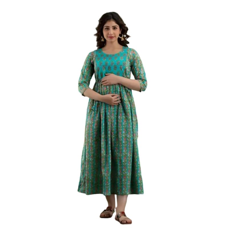 Women's Rayon Floral Printed Midi Length Regular Fit Maternity Hidden Zipper Fedding Dress for Nursing-image-16