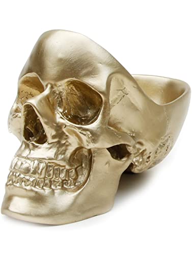 ceramic decorative container - Suck UK | Skull Jewelry Organizer & Key Bowl | Goth Decor Trinket Dish Or Desktop Organizer | Ceramic Bracelet Holder & Ring Holder | Gothic Home Decor Accessories | Decorative Skull Bowl | Gold