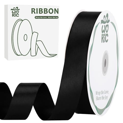 woric Black Satin Ribbon 60 Yards 1 inch Double Faced Black Bows for Graduation Leis Gift Wrapping Hair Bows Sewing DIY Crafts Home Decor