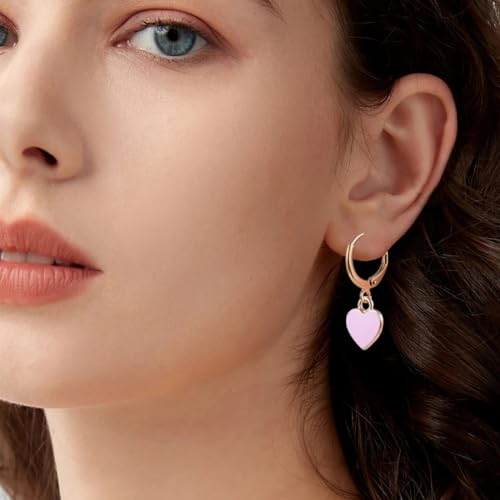 Image of Smiley Face Earrings Huggie Hoop Y2K Preppy Happy Lightning Bolt Heart Star Small Dangle Colorful Gold White Red Pink Yellow Blue Jewelry