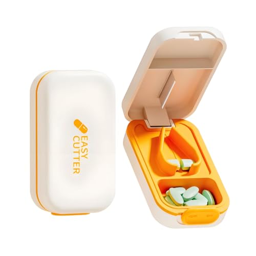 Image of Pill Cutter | Pill Splitter for Small Large Pills | Design in The USA| Cuts Vitamins |- Adjustable Splitter+V-Shape Holder & Detachable Pad, Easy to Clean, Safe for Seniors, Kids, Pets Orange