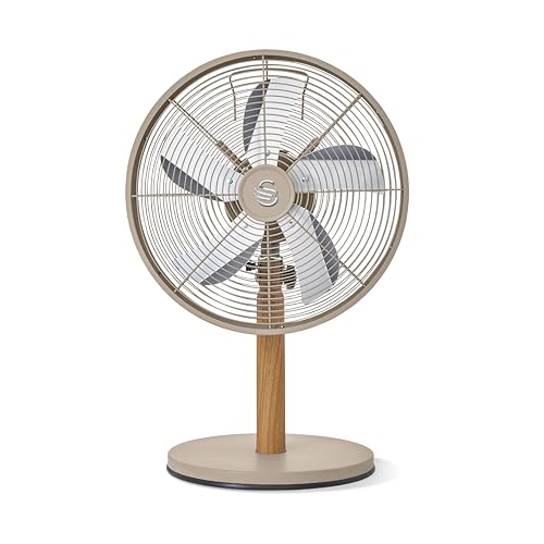 SWAN SFA16920OAT Nordic 12 Inch Desk Fan with 3 Power Levels, Oscillation Function, Adjustable Tilt and Low Noise Output, Oatmeal