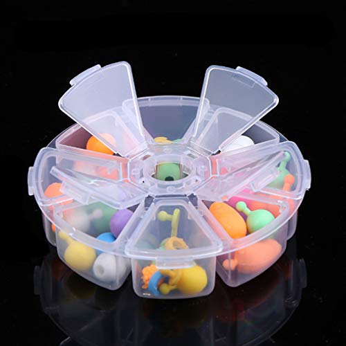 Image of 8 Removable Grid Compartment Clear Round Plastic Storage Box, Jewelry and Crafts Organizer Container with Adjustable Dividers(1 Pack)