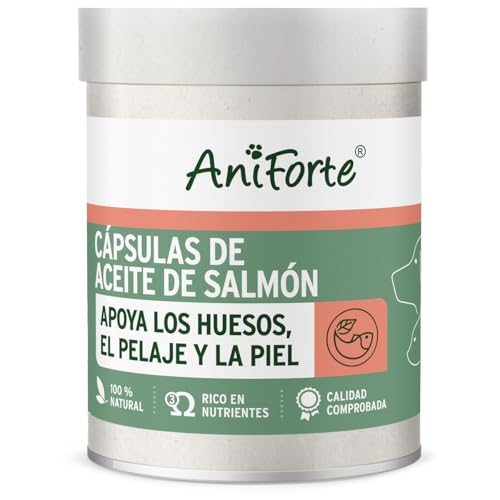 AniForte Cápsulas de aceite de salmón para perros y gatos 200 – Son un valioso aceite de pescado Omega-3 para el metabolismo y la formación de huesos, suplemento de BARF, vitaminas